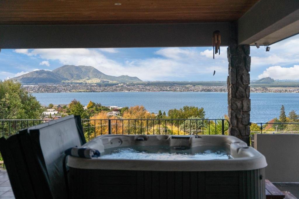Lake Taupo and Mt Tauhara seen from the deck of Tauhara Sunrise