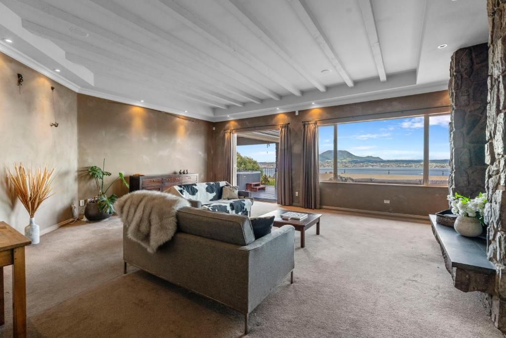 Living room with lake views